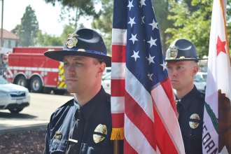Lemoore Police Officer Jonathan Moritiz served in Wednesday's Honor Guard.